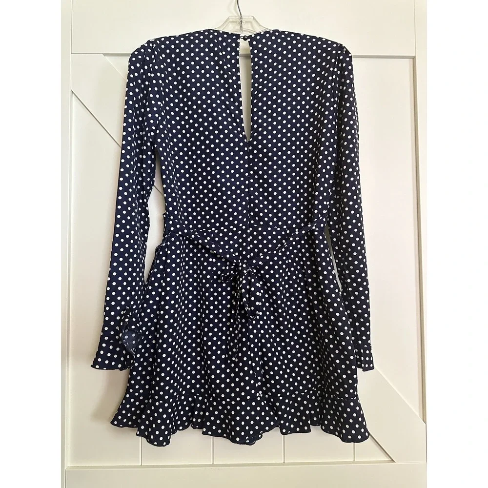 Favlux Fashion Womens Dress Navy Polka-Dots‎ Lined Romper Wrap Dress Size Medium